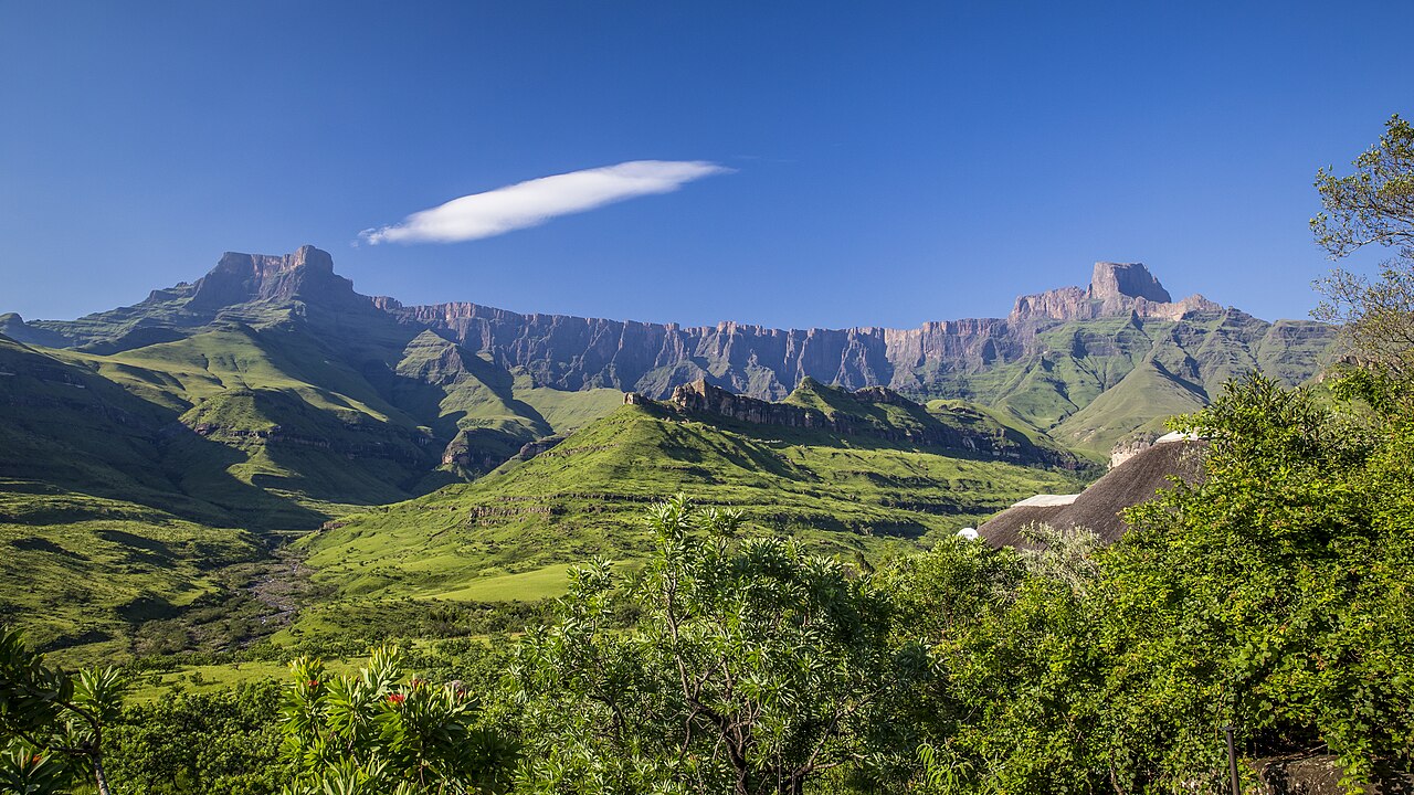 Rugged green escarpment of the Drakensberg mountain range